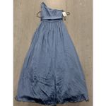 Vera Wang  White One Shoulder Dress Blue Steel Satin Sash VW360215 Bridesmaid 4‎ Photo 2