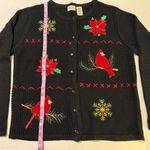 Classic Elements Vintage Embroidered Knit Button Up Black Holiday Y2K Sweater Photo 6