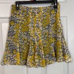 ZARA Silk Skirt Floral Yellow Gray Small Pleated Lined Zip tulip Photo 0