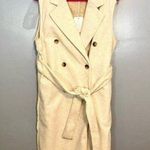 Joie NEW  Cream Sleeveless Waist Tie Mid-length Double Breasted Peacoat Jacket M Photo 0