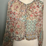 ZARA Blue/Pink/Purple Boho Floral Print Sheer Button Up Peasant Top, M Photo 0