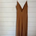 ZARA  New With Tag Women's V-Neck Thin Straps Long Satin Dress Brown Size Medium Photo 14