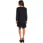 Draper James  Tie Neck Flounce Shift chiffon long sleeve Mini Dress small Black Photo 1