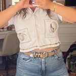 Vintage White cropped beach print style button up top Size M Photo 0
