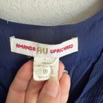 Amanda Uprichard Blue 100% Silk V-Neck Puff Sleeve A-Line Mini Dress Womens XS Photo 3