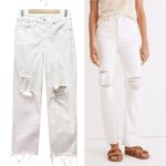 Madewell Perfect Vintage Straight Jeans Size 29 Tile White Ripped Knee Raw Hem Photo 1