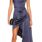 Elliatt Jacinda Asymmetrical Satin Dress in Navy Small Photo 0