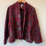 Coldwater Creek Vintage  Red Multicolor Paisley Print Eclectic Grandma Coat Photo 0