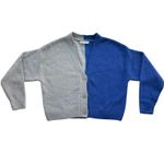 Primark V-Neck Colorblock Knit Cardigan Sweater Button Front Size Medium Blue Gray Photo 1