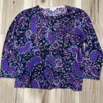 Garnet Hill Paisley Purple Lightweight Cardigan Sweater Women’s Large Photo 0