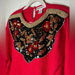 Vintage Victoria Harbour Holiday Sweater Red Gold Black Sequin Bead Size Medium Photo 6