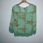 Vanessa Virginia 4 Silk Birds Long Sleeved Square Neck Top Green Photo 6