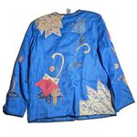Vtg Y2K Indigo Moon Blue Floral Applique Collarless Button Up Light Jacket Sz S Photo 1