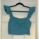 Free People  Medium crop tank ruffle straps smocked back teal Spring Summer Photo 0