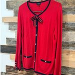 Talbots  Red Bow Pearl Pocketed Soft Cardigan Sweater sz M Photo 1