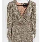 Mac Duggal 5510 Gold Puff Shoulder Sequined Surplice Gown 2 NEW Photo 3