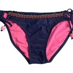 Hobie 𑁍 Floral Bead Side Tie String Smocked Bikini Bottom 𑁍 Navy Pink 𑁍 Med Photo 0