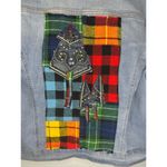 Social Standard Custom Denim Jean Jacket Women's Size XXL Patchwork Plaid Folk Blue Photo 3