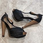 JustFab platform T strap open toe heels black sparkle size 8.5 Photo 1