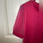 Hot pink blouse w/ lace polka dot sleeve detail Size L Photo 3