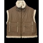 Boohoo Womens Sherpa Vest Size 10 Tan Faux Leather Lined Pockets Full Zip NWT Photo 5