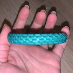 Set of 3 teal & black straw metal bangle bracelets Blue Photo 5