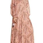 Free People NWT  Mirage Maxi Dress Long Sleeve Flowy Boho Peach Combo Size 2 NEW Photo 1