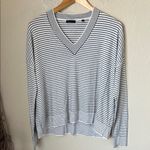 ATM silk wool cashmere blend black and white striped v neck sweater Size L Photo 1