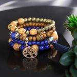 Blue Boho Chic Multilayer Wooden Beads Bracelet Tree of Life Elastic Bracelet Tan Photo 4
