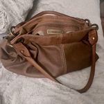 Coldwater Creek Vintage Leather Tote Satchel Purse Tan Brown Hobo Bag, Brass Hardware Photo 6