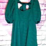 Free People  VIOLET MINI DRESS PUFF SLEEVES TIE BACK EMERALD GREEN SMALL Photo 0