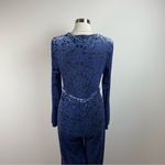 Bebe Blue Black Floral Velvet Long Sleeve Jumpsuit Women XL Designer Pants Photo 4