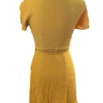Lulus Lulu’s mustard yellow true wrap dress split flutter sleeve size medium dress. Photo 2
