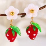 Strawberry Flower Drop Earrings Red Photo 0