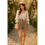 Naked Zebra  High Waisted Pleated Tencel Shorts Taupe Brown Relaxed Fit Sz M Photo 1