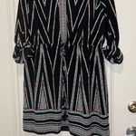 Signature Studio Shirt Dress Black Zigzag Blouson Mini Boho XL Photo 1