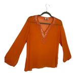 Itsu Silk Bright Orange Embellished Coastal Vacation Resortwear Blouse Top L Size 8 Photo 1