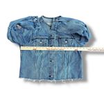 Levi's Levi’s Altered Trucker Jacket L Women’s Large Cropped Raw Hem Collarless‎ Denim Photo 2
