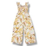 June & Hudson Tropical Print Belted Wide Leg Jumpsuit Pink Yellow Medium Photo 11
