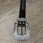 Western Rhinestone Cowgirl Diamond Studded Belt Embellished Buckle Dark Brown Photo 2