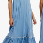 Free People NEW  Tip Toeing Tulip Embroidered Gauze maxi Blue Dress sz S Photo 0