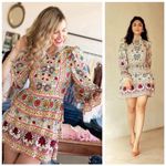 Alice + Olivia  Lawson Floral Paisley Boho Mock Neck Lace Mini Dress Size 0 Photo 2