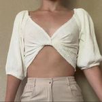 Urban Outfitters off white cropped twist Front ribbed raw hem 1/2 sleeve top Photo 0
