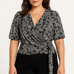 Michael Michael Kors Black & Silver Faux Wrap Blouse Women's Size Medium Photo 0