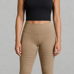 Alo Yoga  Moto Leggings Sculpt High Waist Ribbed Panels Athletic Tan Size S‎ Photo 0