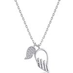 Handmade 925 sterling silver ferry necklace, double charms angel wings Photo 1