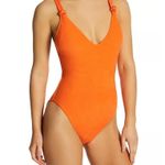 Sanctuary  Womens One Piece Swimsuit Large Pink V- Neck Adj. Strap High Cut Leg Photo 3