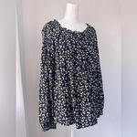 Style & Co Black & White Floral Print Scoop Neck Long Sleeve Blouse Size M Photo 2