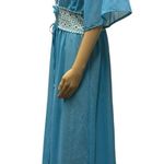 Vintage Blue Double Tie Waist Nightgown Dressing Gown Robe Maxi Length Womens L Size L Photo 2