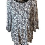 J Jill Floral Print 3/4 Sleeve Top White & Blue Blouse Ladies Photo 0